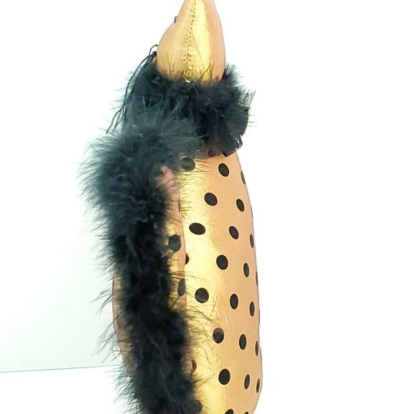 Plush 12" Cat Gold Black Polka Dot Faux Fur Feline embroidery Plump Shiny - Picture 6 of 12